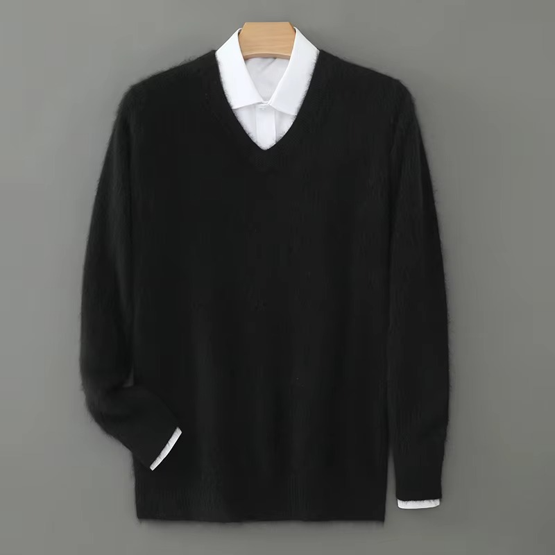 TrendAura Men's Winter Cashmere Blend V Neck Sweater Loose Fit Plus Size Knitted Pullover For Warmth