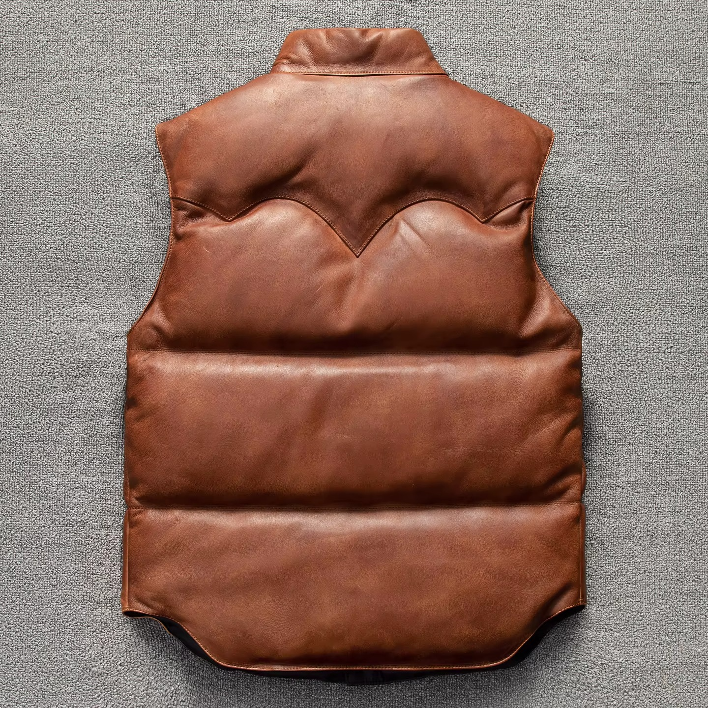 Mens Real Quilted Brown Leather Biker Vest