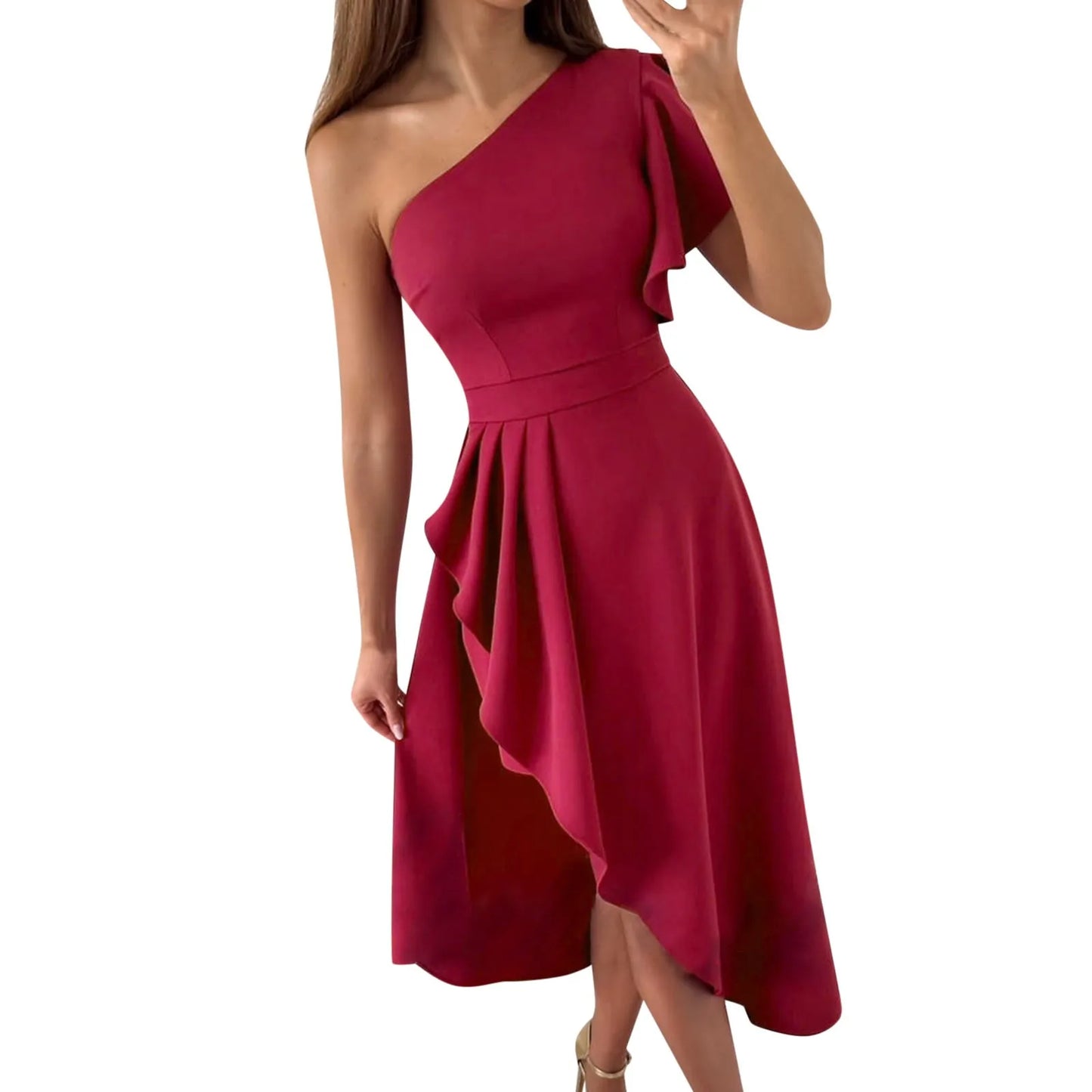 Women's Asymmetric One-Shoulder Dress - Elegant Cut - Perfect for Parties & Formal Events