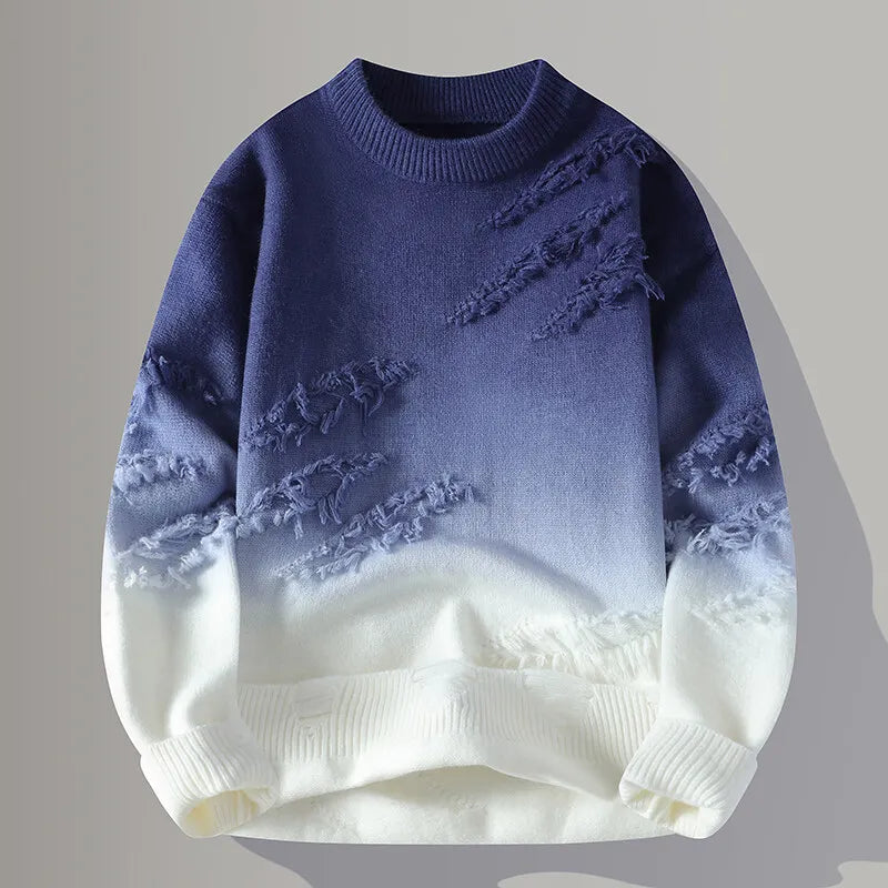 TrendAura Nuvair Gradient Knit Sweater For Men With Ombre Fade And Distressed Texturing