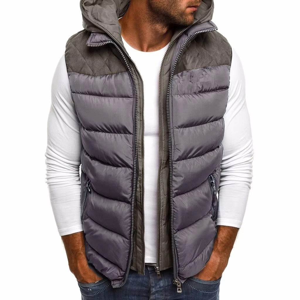 TrendAura Men's Hooded Winter Sleeveless Puffer Vest With Embroidery Warm Zip Up Quilted Jacket