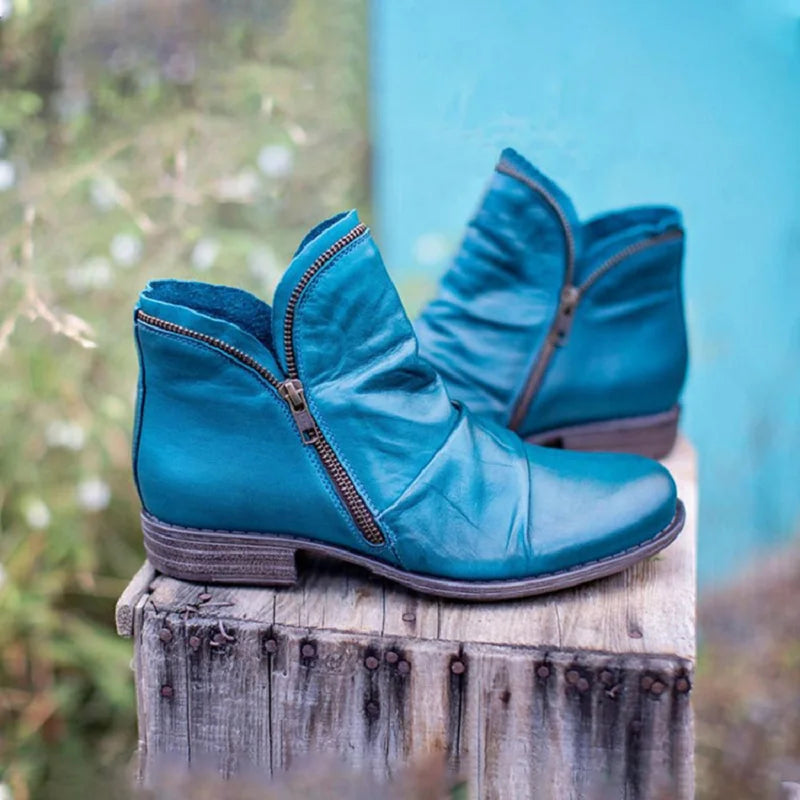 Mavexa Western Zip Ankle Boots For Women PU Finish Side Zipper Low Square Heel Everyday Style
