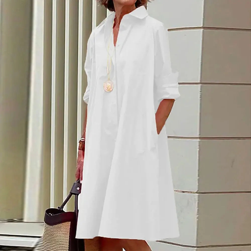 Women's shirt dress online A - buttoned - long sleeves - classic collar - knee length