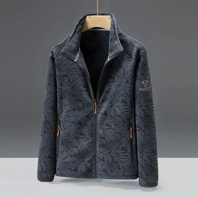 Nordisk-Flair Men's Fleece Jacket With High Collar Standard Fit Zip Pockets Textured Pattern