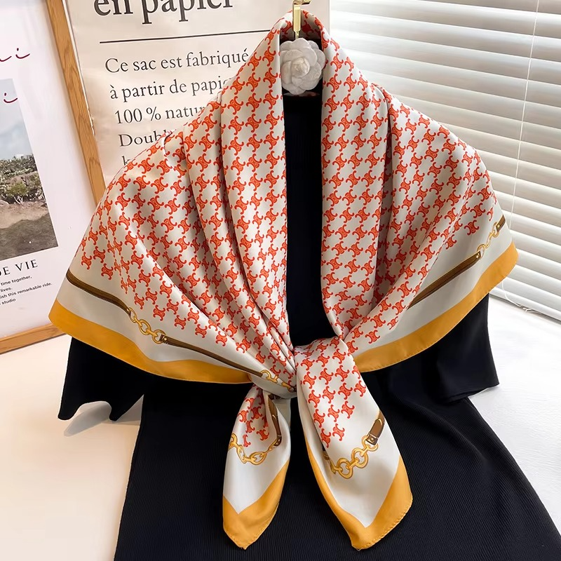 Summer Polka Dot and Stripe Silk Square Scarf for Women 35×35 Inch