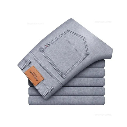 Men's Winter Jeans Slim Fit, Stylish Warm Denim For Men With Versatile Blue Grey Tones