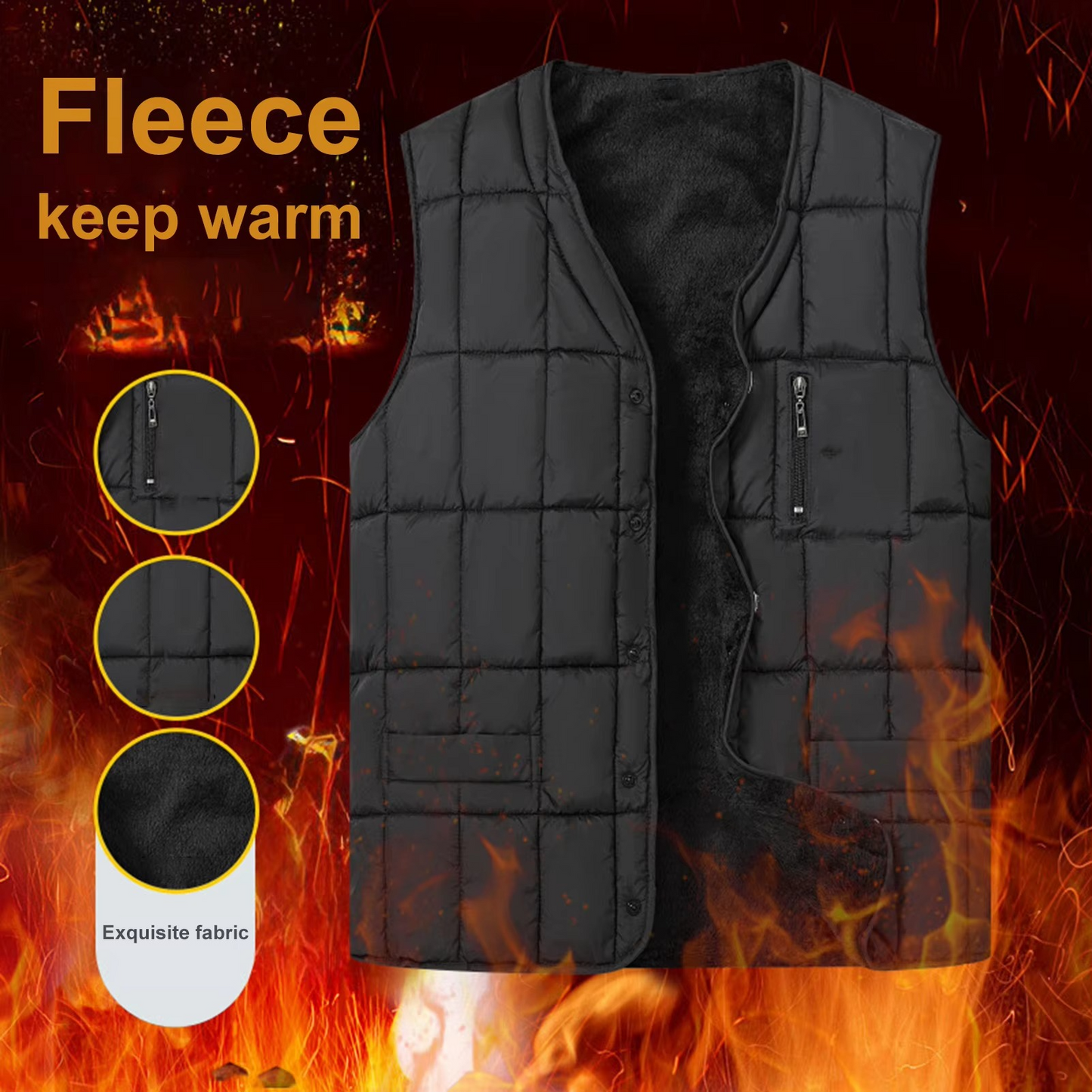 Men's Padded V-Neck Vest With Pockets - Solid Color Warm Waistcoat For Casual Office Wear