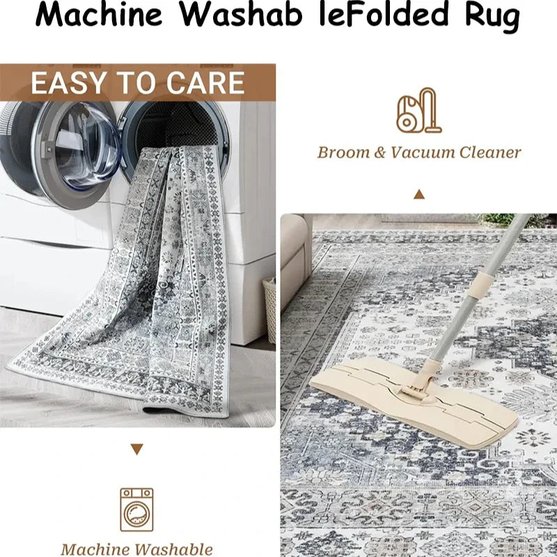 Pink Vintage Living Room Carpet Nordic Style Light Luxury Art Bedroom Rug Machine Washable Foldable Non-slip Coffee Table Mat 러그