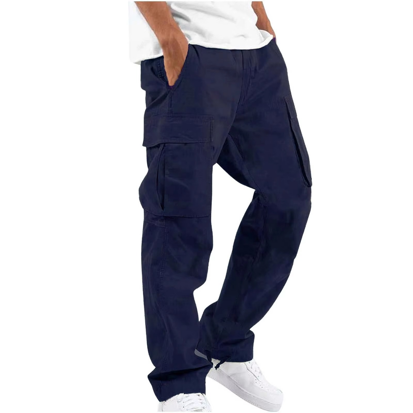 2025 Men's Solid Cargo Pants With Multi Pocket Design And Adjustable Drawstring For Everyday Comfort