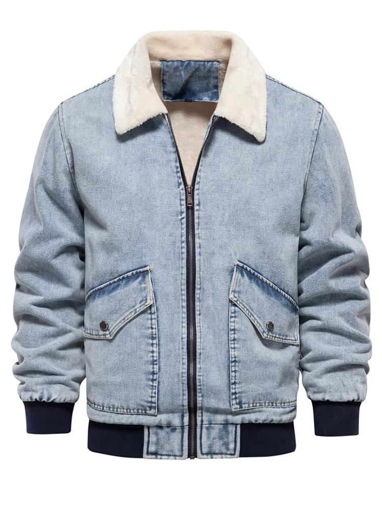 TrendAura Men's Fleece Lined Denim Jacket With Faux Fur Collar Winter Warmth Outerwear For Men