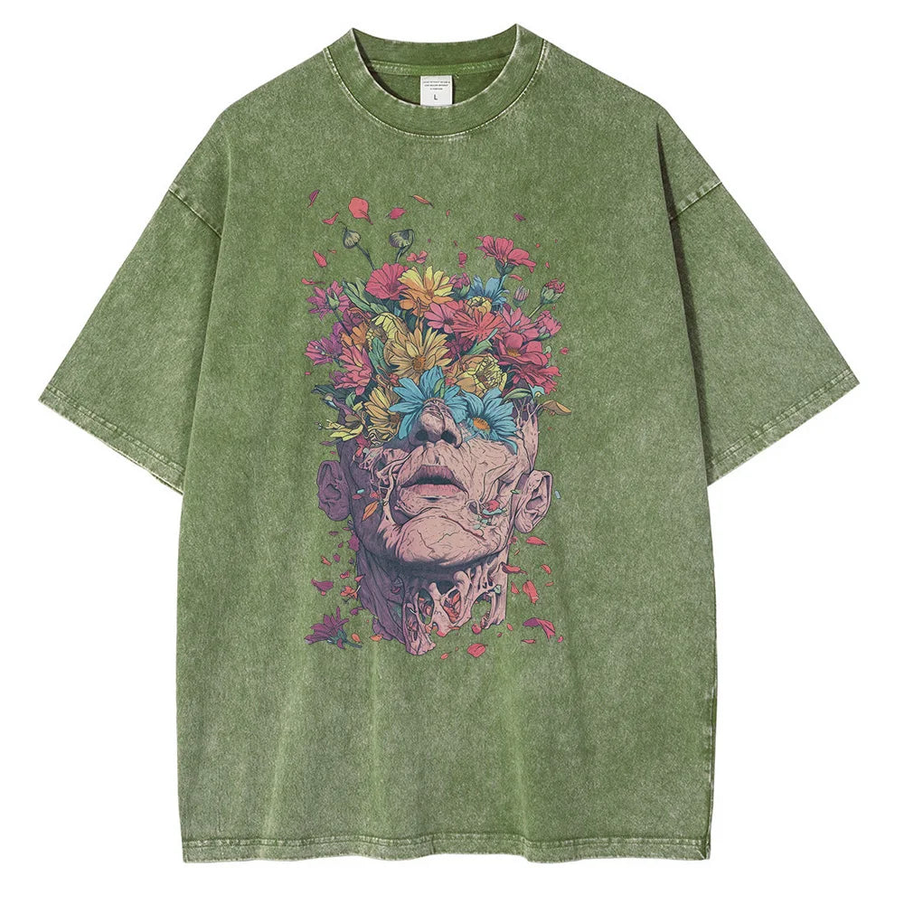 TrendAura Titan Bloom Graphic T Shirt Premium Cotton Oversized Fit Breathable Comfort With Intricate Design