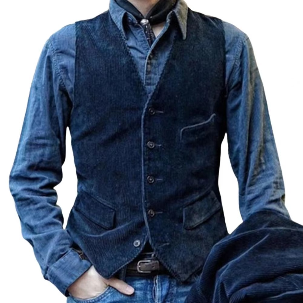 TrendAura Olive Herringbone Tweed Slim Fit Vest V Neck Waistcoat For Business Or Wedding Classic Formal Style