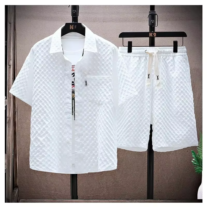 Men's Ice Silk Summer Two-Piece Sports Set Lightweight Short Sleeve Tee and Shorts by TrendAura