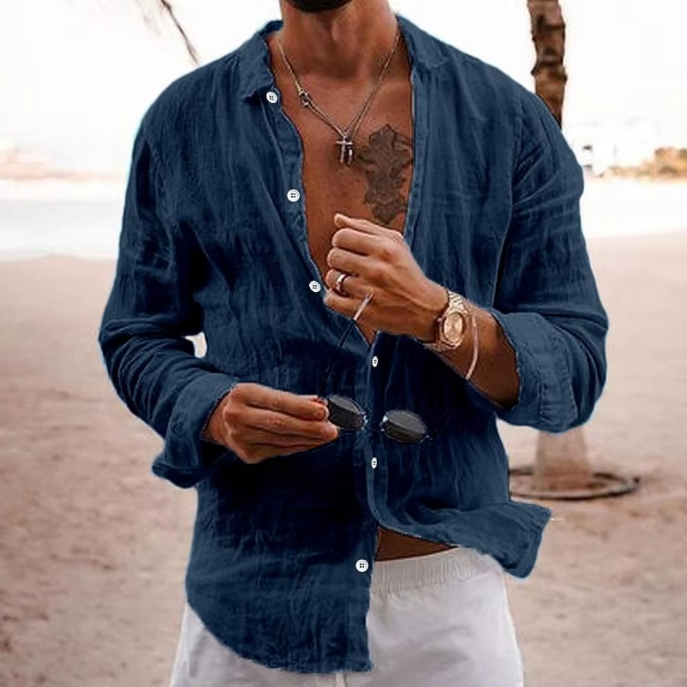 Men's Cotton Linen Casual Shirt Breathable Lightweight Loose Fit for Everyday and Vacation Wear