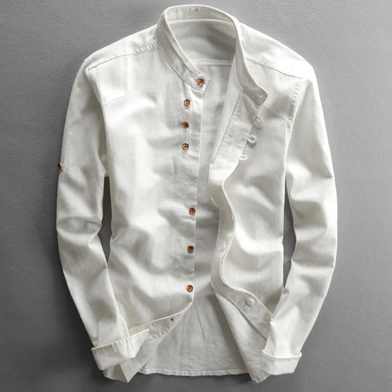 James Mandarin Collar Shirt by TrendAura Modern Lightweight Long Sleeve Smart Casual Style