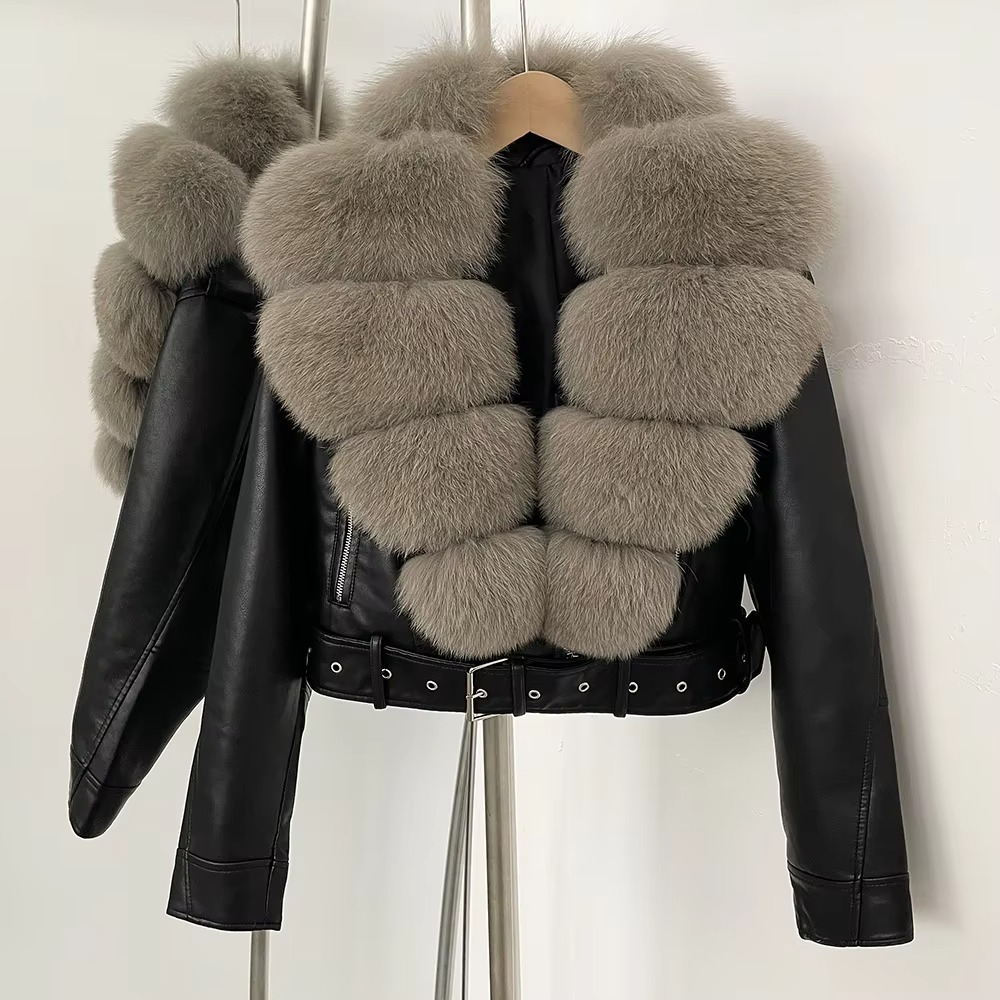 Women's Faux Leather Coat with Faux Fur Collar — Elegant Warmth for the Cold Season
