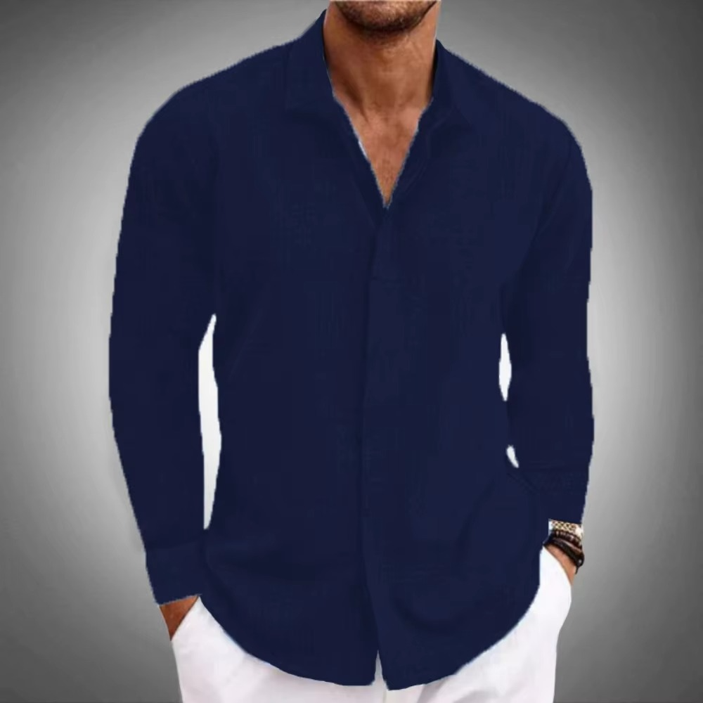 TrendAura Men's Solid Color Linen Long Sleeve Button Down Shirt For Everyday Casual Wear