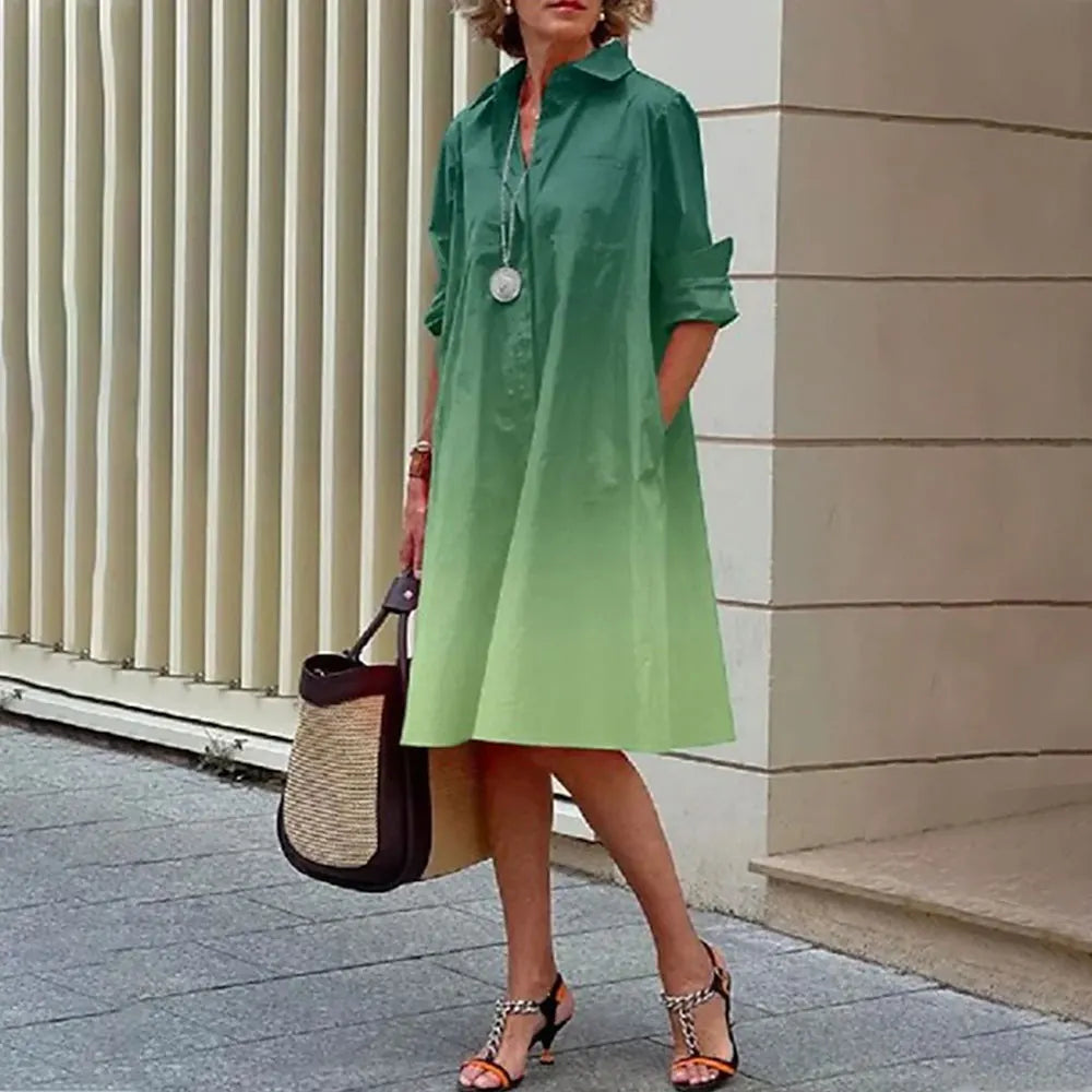 Women's shirt dress online A - buttoned - long sleeves - classic collar - knee length