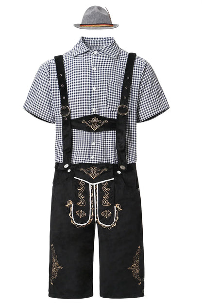 Men's Faux Suede Lederhosen With Adjustable Suspenders Traditional Fit Embroidered Bavarian Knee Length
