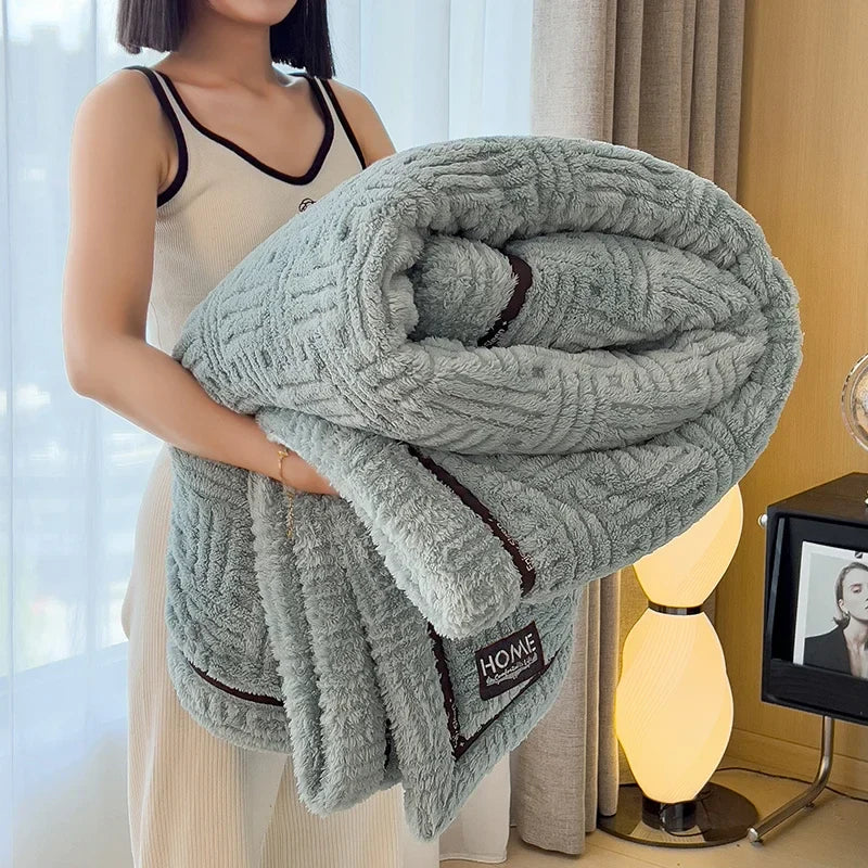 Plush Velvet Throw Blanket With Soft Coral Fleece