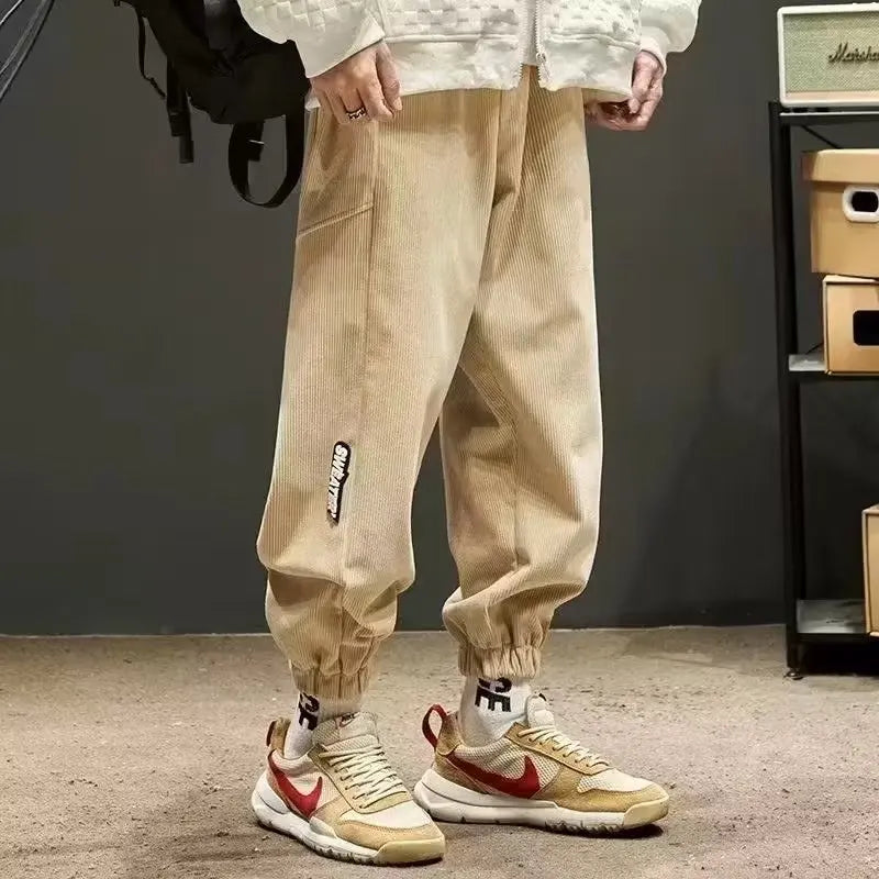 TrendAura LA Corduroy Joggers For Men Tailored Fit Elastic Cuffs Relaxed Waistband Dressed Up Streetwear