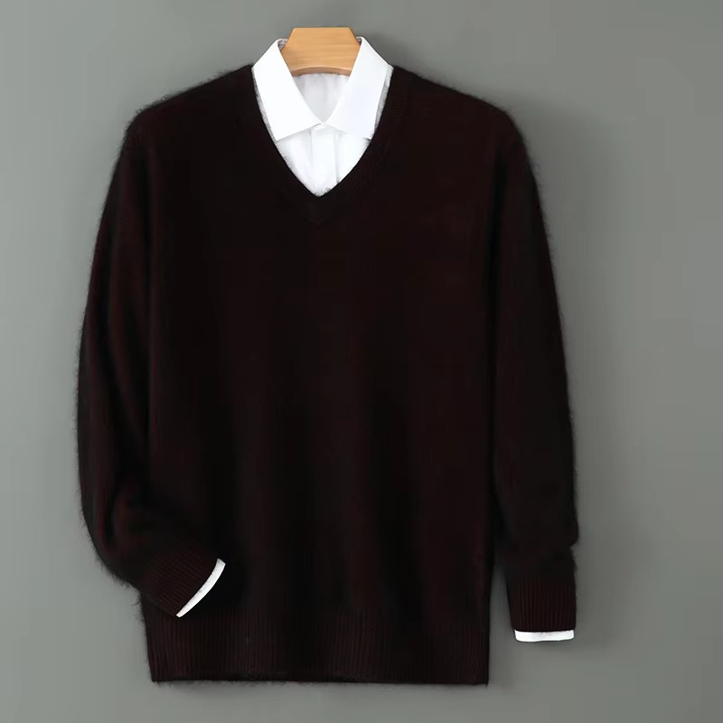 TrendAura Men's Winter Cashmere Blend V Neck Sweater Loose Fit Plus Size Knitted Pullover For Warmth
