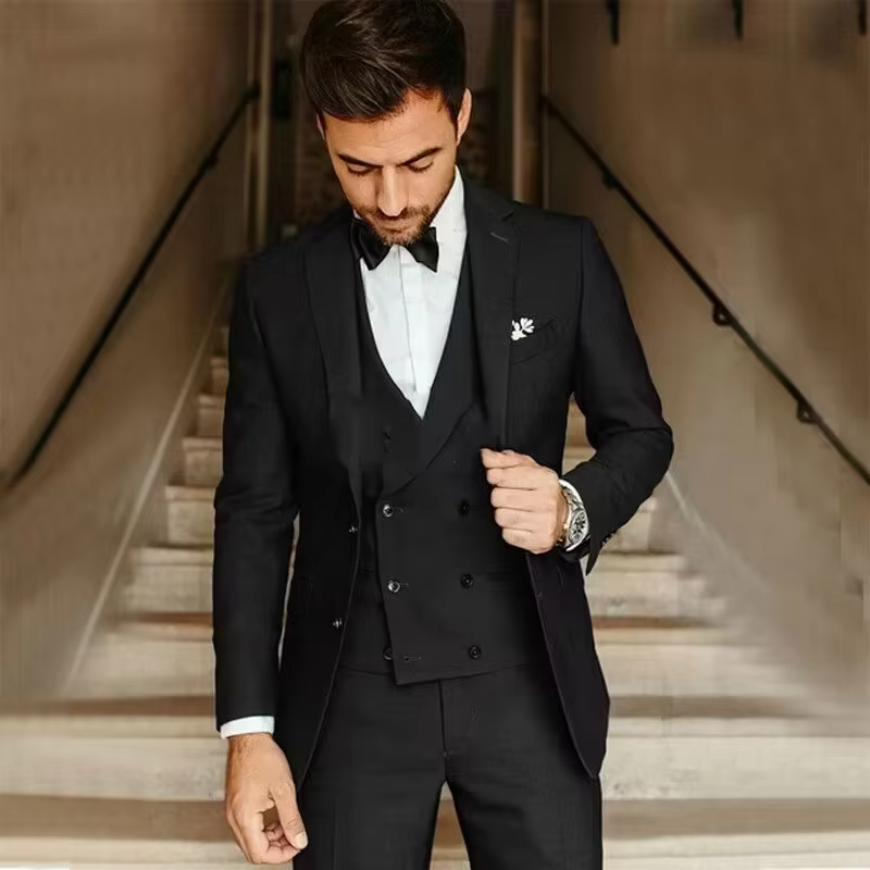 TrendAura Men's Three Piece Slim Fit Solid Color Tailcoat Suit With Vest And Pants For Weddings And Business