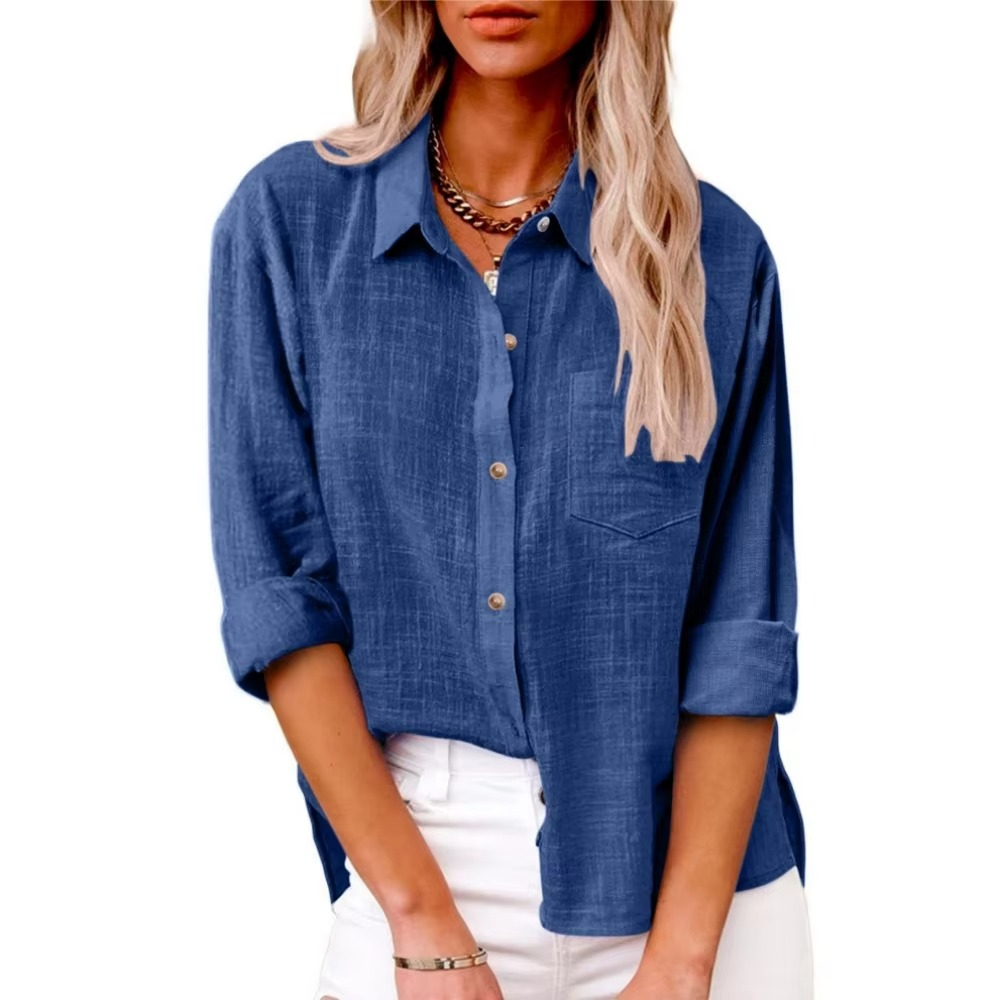 Cotton Linen Long Sleeve Women’s Casual Blouse for Spring 2025