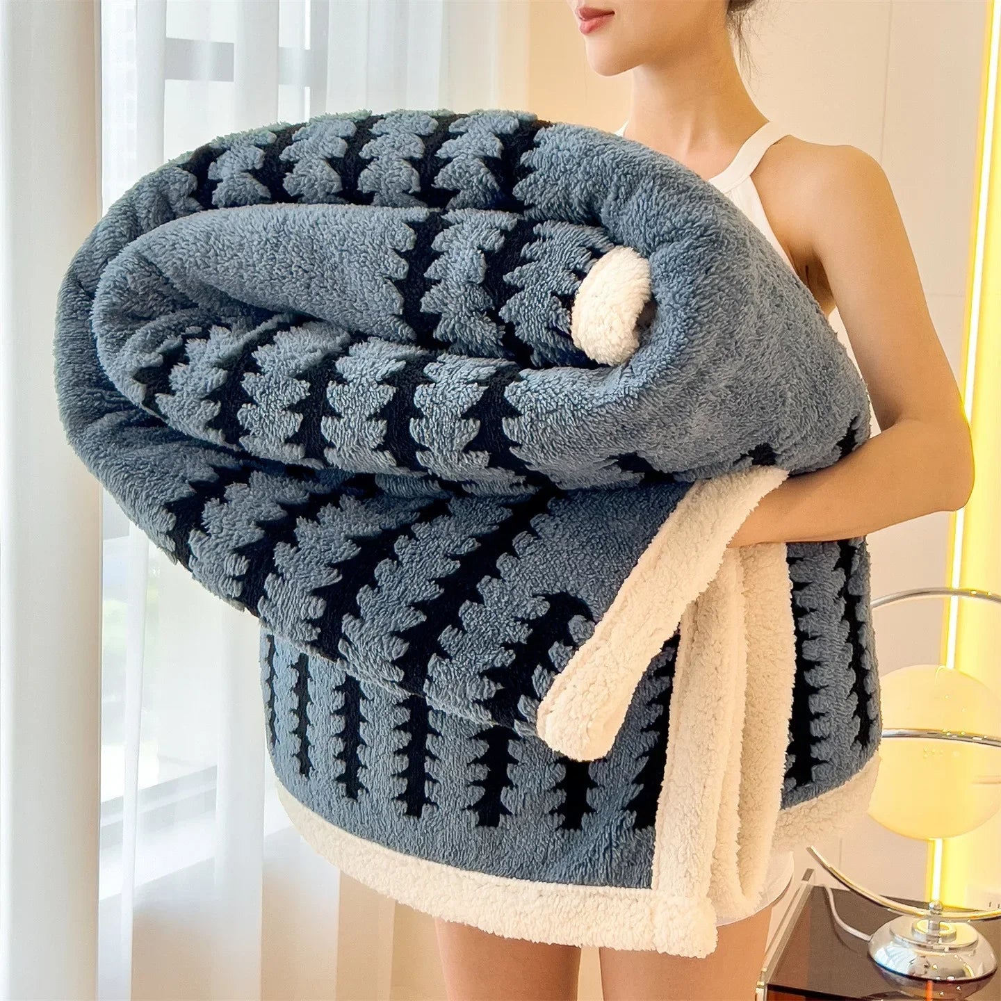 Contemporary Flannel Blanket With Plush Sherpa Fleece Dual Sided Comfort For Cozy Nights And Home Relaxation
