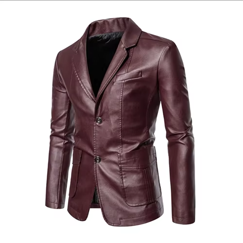TrendAura Men's Business Casual Leather Jacket With Suit Collar Slim Fit In Black Or Khaki, Sizes Up To 5XL