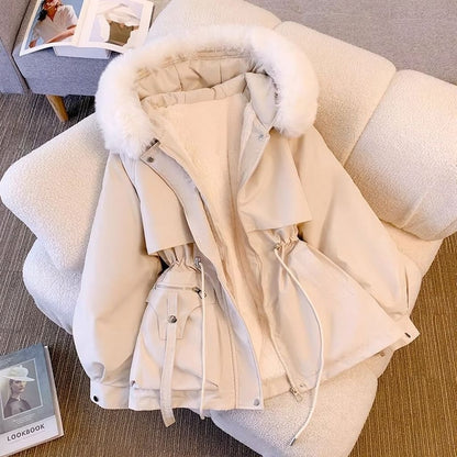 Women's Fleece Lined Down Parka – Warm Padded Winter Coat with Drawstring Hood