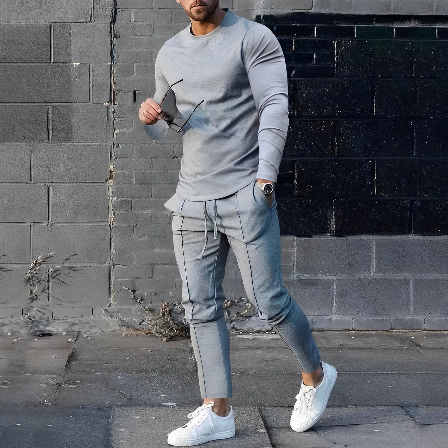 James Men's Casual Two Piece Outfit Set With Long Sleeve Top And Jogger Style Pants TrendAura