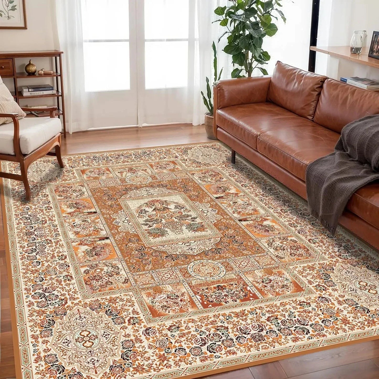 VIKAMA Bohemian-Style Floor Mat Non-Slip, Easy-Care Living Room Carpet Large-Size Floor Rug Bedroom And Living Room Home Décor