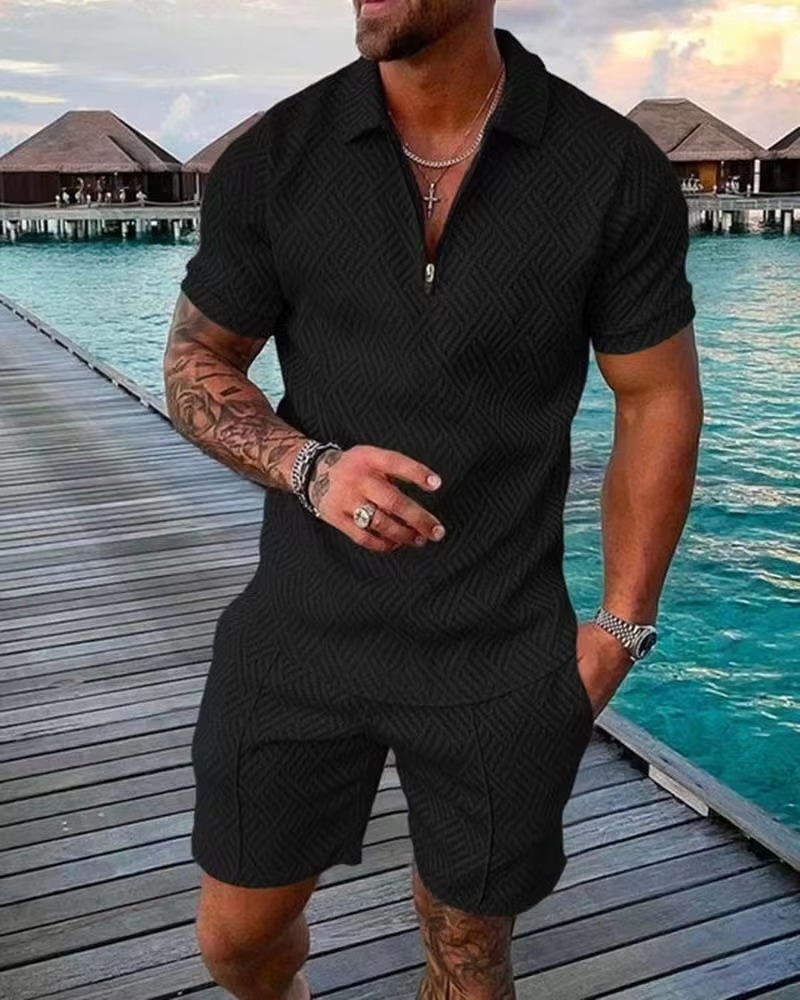 TrendAura Men's Summer Hawaiian Polo and Shorts Set 3D Printed Streetwear Outfit