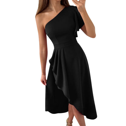 Women's Asymmetric One-Shoulder Dress - Elegant Cut - Perfect for Parties & Formal Events