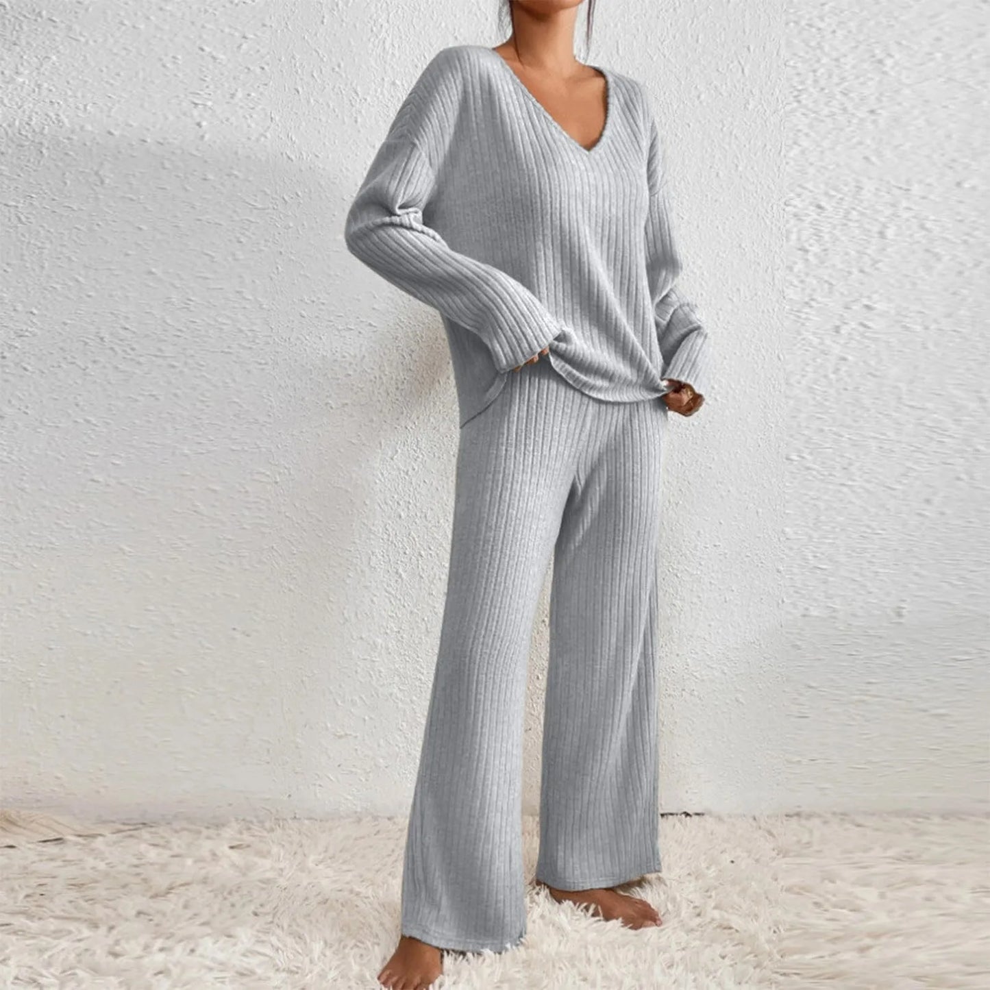 Women's Knitted Two-Piece Set with Relaxed Fit and Soft Texture
