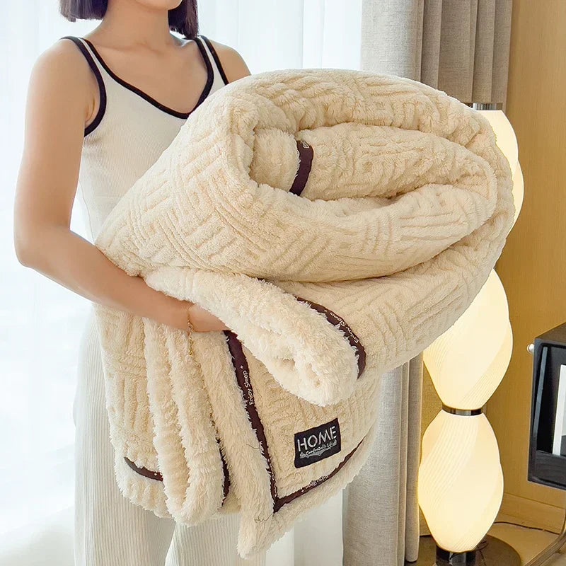 Plush Velvet Throw Blanket With Soft Coral Fleece