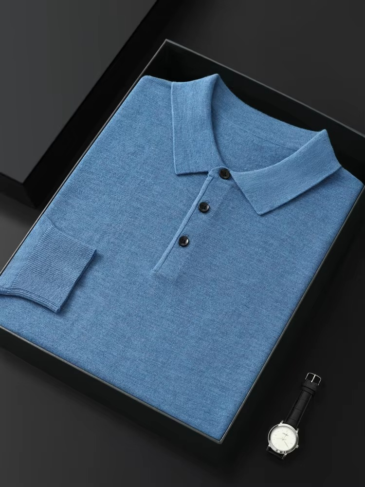 Men's Merino Wool Polo Collar Sweater Pullover For Cold Weather Warmth And Refined Everyday Comfort