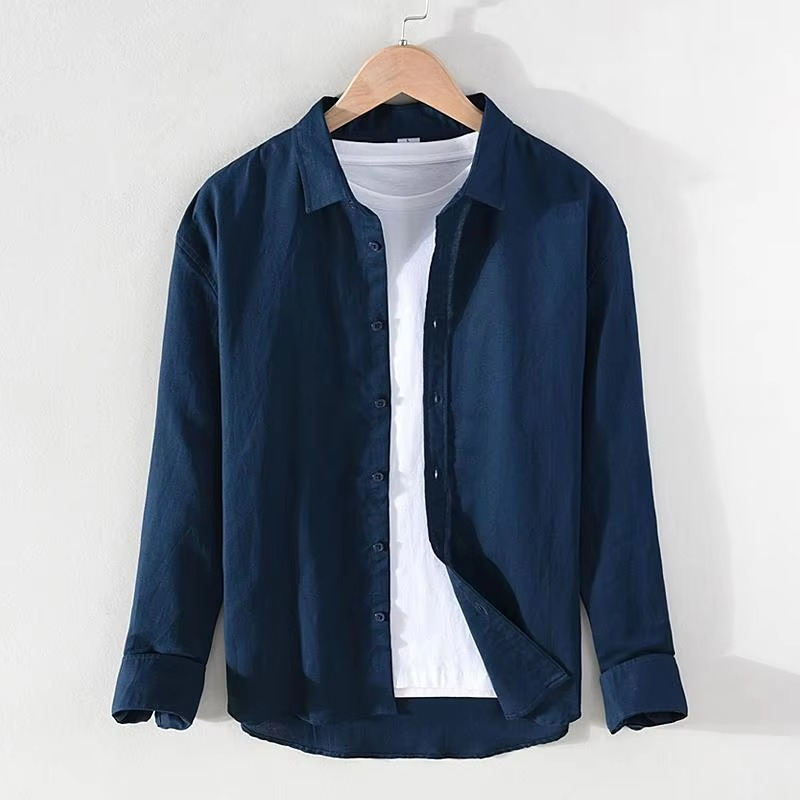 TrendAura Men's Vintage Linen Stand Collar Long Sleeve Shirt Lightweight Breathable Button Up M To 3XL