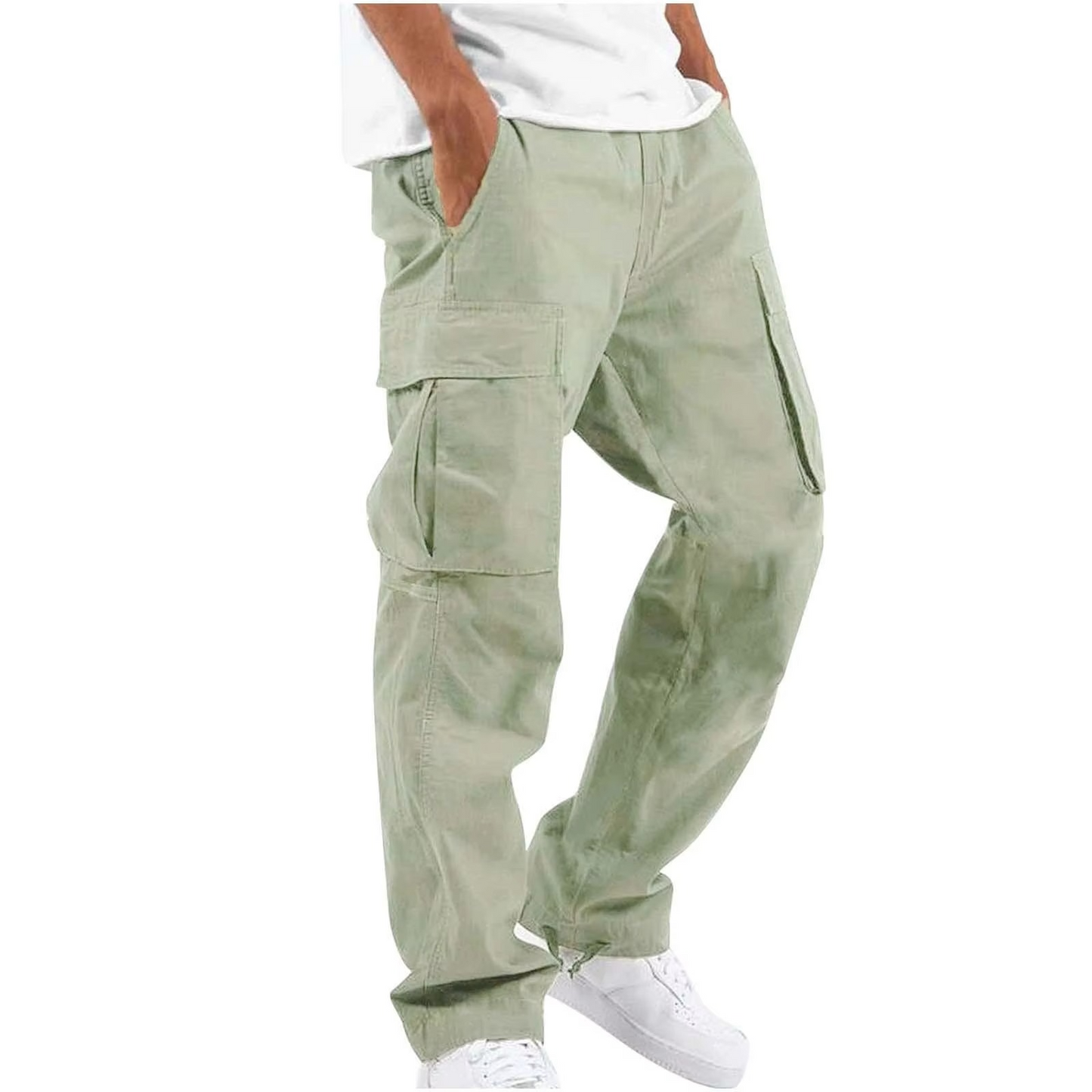 2025 Men's Solid Cargo Pants With Multi Pocket Design And Adjustable Drawstring For Everyday Comfort