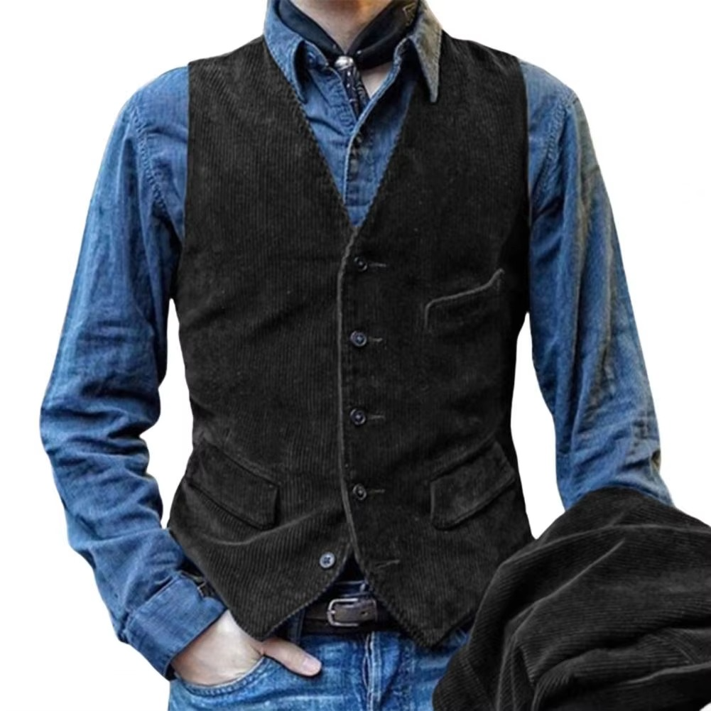 TrendAura Olive Herringbone Tweed Slim Fit Vest V Neck Waistcoat For Business Or Wedding Classic Formal Style