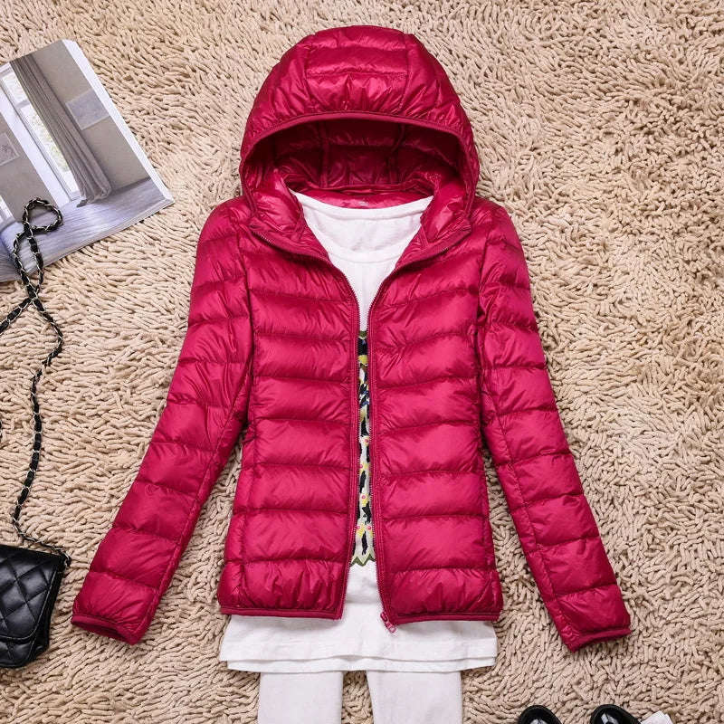 Women’s Down Jacket – Quilted – Tailored Fit – Hip Length with Hood