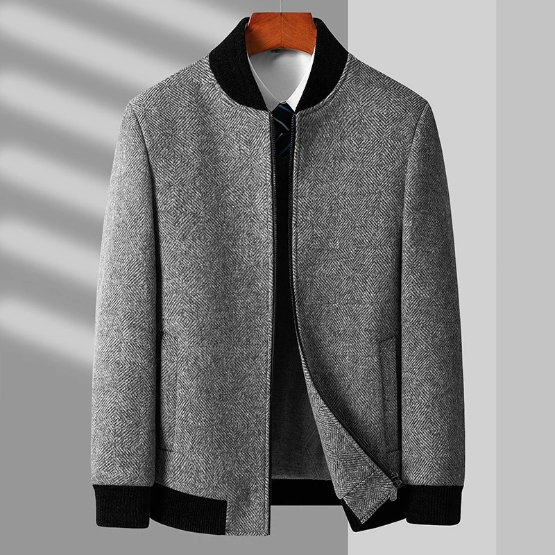 Men's Wool Blend Jacket Round Collar Gray Coffee Business Casual Office Ready Timeless