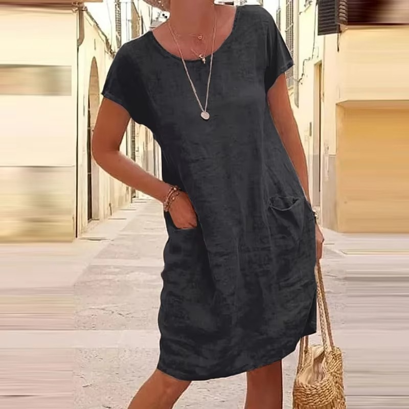 Women's Relaxed Fit Solid Color Pocket Dress for Effortless Summer Style