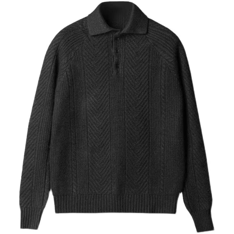 Men's Knitted Polo Sweater With Button Lapel Long Sleeve Vintage Jumper For Fall And Winter
