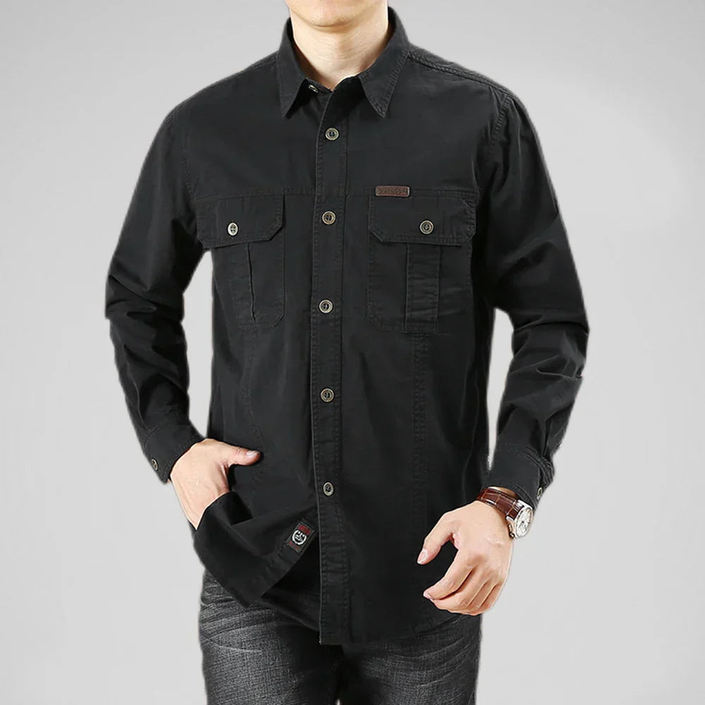 Gavin Mens Durable Utility Work Shirt With Multiple Pockets For Organized Workdays By TrendAura
