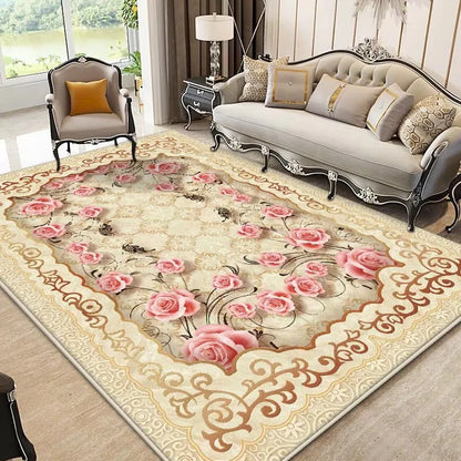 European Style Luxury Carpet Living Room Flower Pattern Decoration Bedroom Large Rugs Sofa Area Non-slip Easy Clean Floor Mat