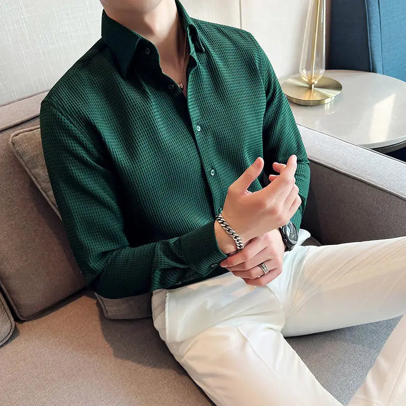 Landon Waffle Knit Polo Shirt For Men Slim Fit With Textured Fabric Wrinkle Resistant TrendAura
