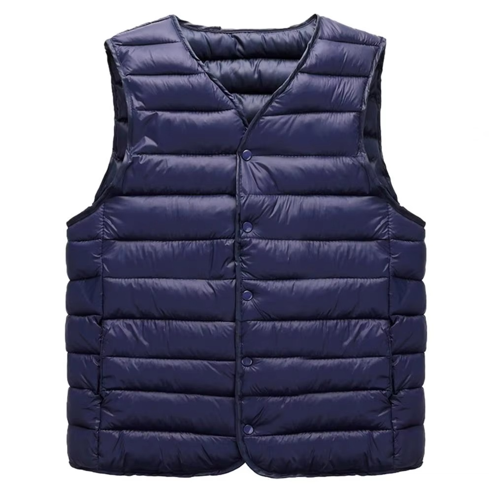 Men's Padded V-Neck Vest With Pockets - Solid Color Warm Waistcoat For Casual Office Wear
