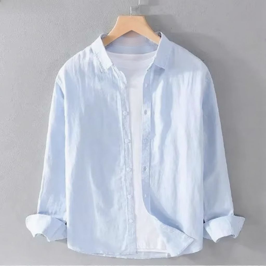 TrendAura Men's Lightweight Cotton Linen Long Sleeve Casual Shirt Breathable Everyday Comfort